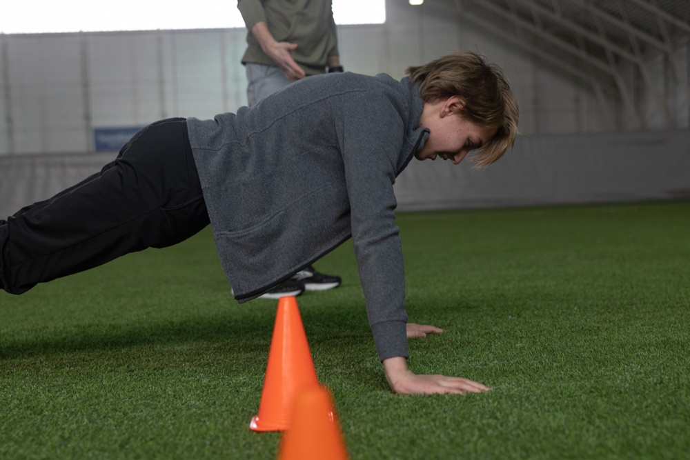 U.S. Marines participate in a Sports Day at a Norwegian School after Nordic Response 24