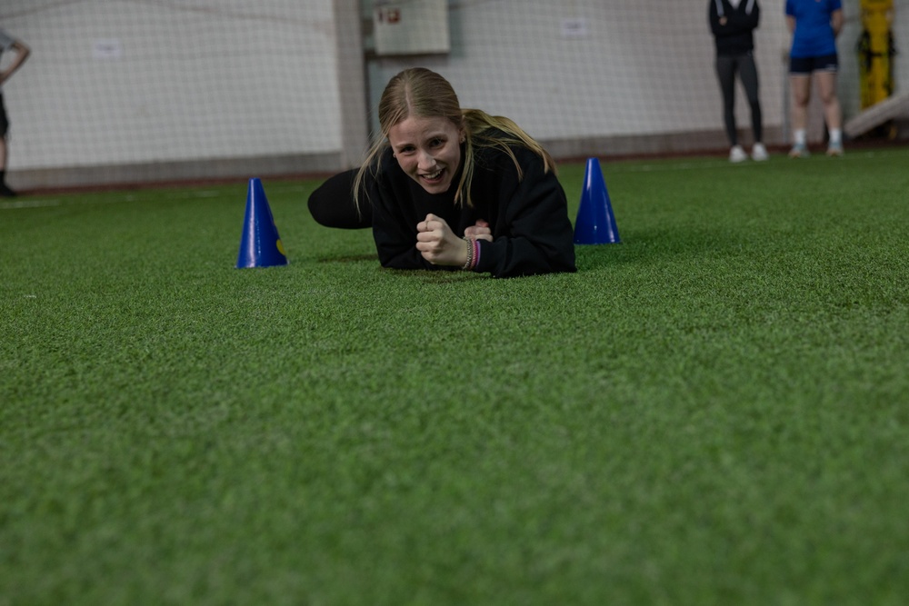 U.S. Marines participate in a Sports Day at a Norwegian School after Nordic Response 24