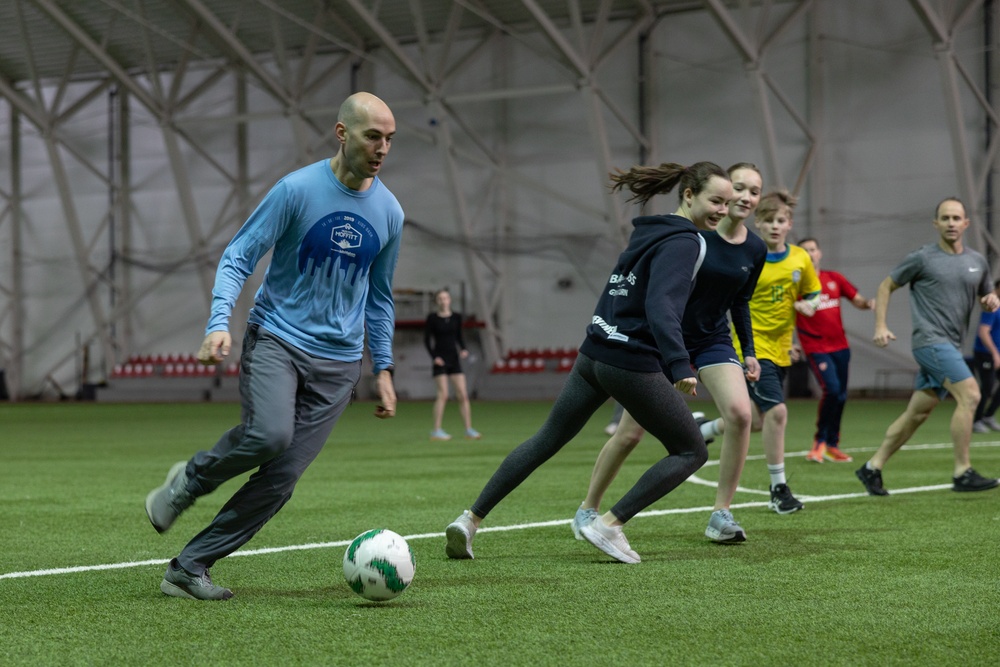U.S. Marines participate in a Sports Day at a Norwegian School after Nordic Response 24