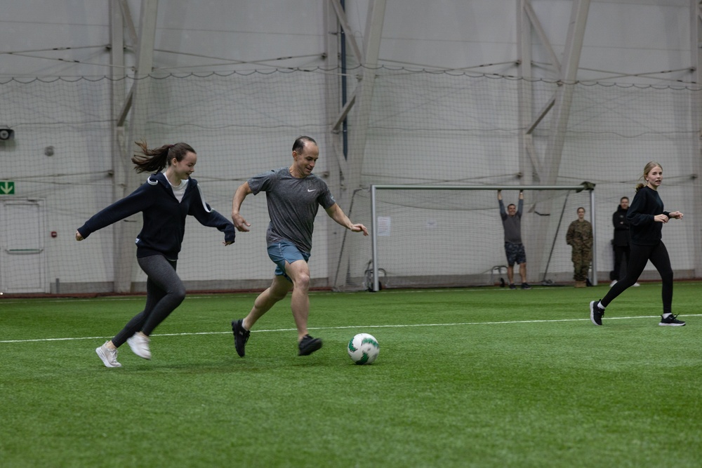 U.S. Marines participate in a Sports Day at a Norwegian School after Nordic Response 24