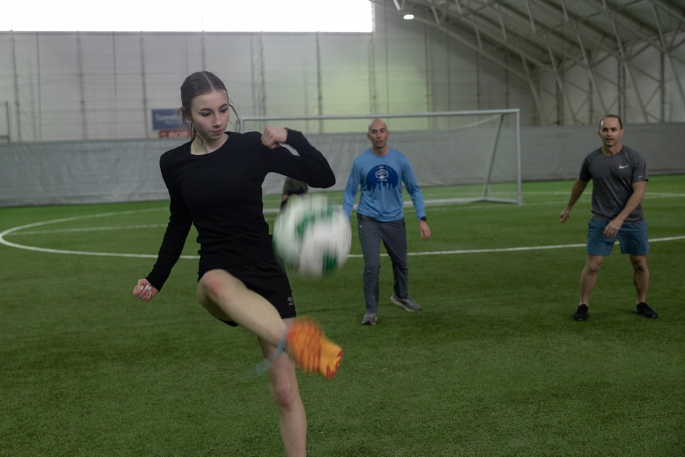 U.S. Marines participate in a Sports Day at a Norwegian School after Nordic Response 24