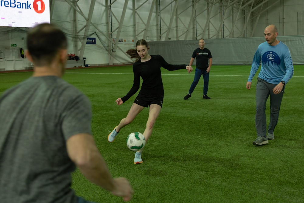 U.S. Marines participate in a Sports Day at a Norwegian School after Nordic Response 24