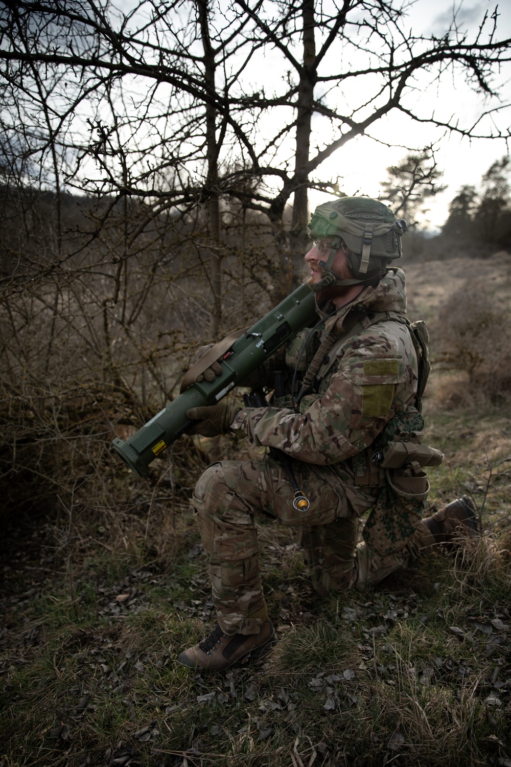 A Dutch Soldier Surveys The Landscape For Enemy Tanks during Allied Spirit 24