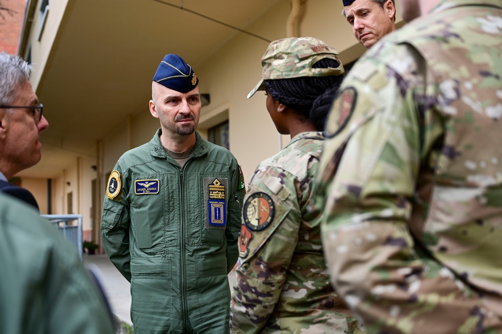 Italian air force Maj. Gen. Andrea Argieri speaks to students in ALS