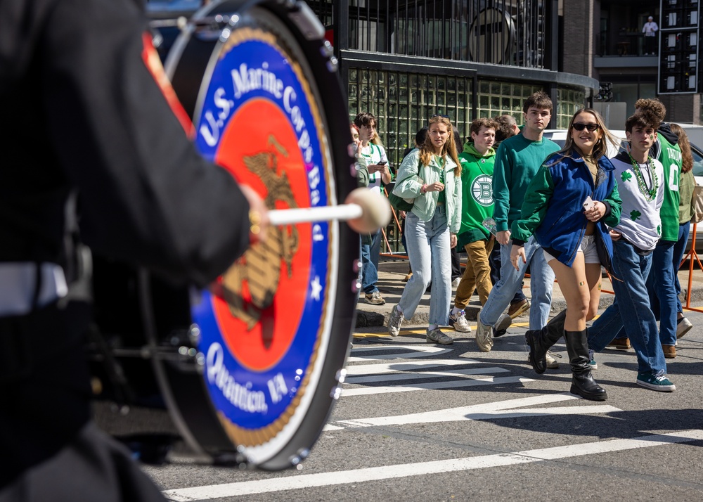 Quantico Marine Corps Band performs at the South Boston St. Patrick's Day Parade 2024