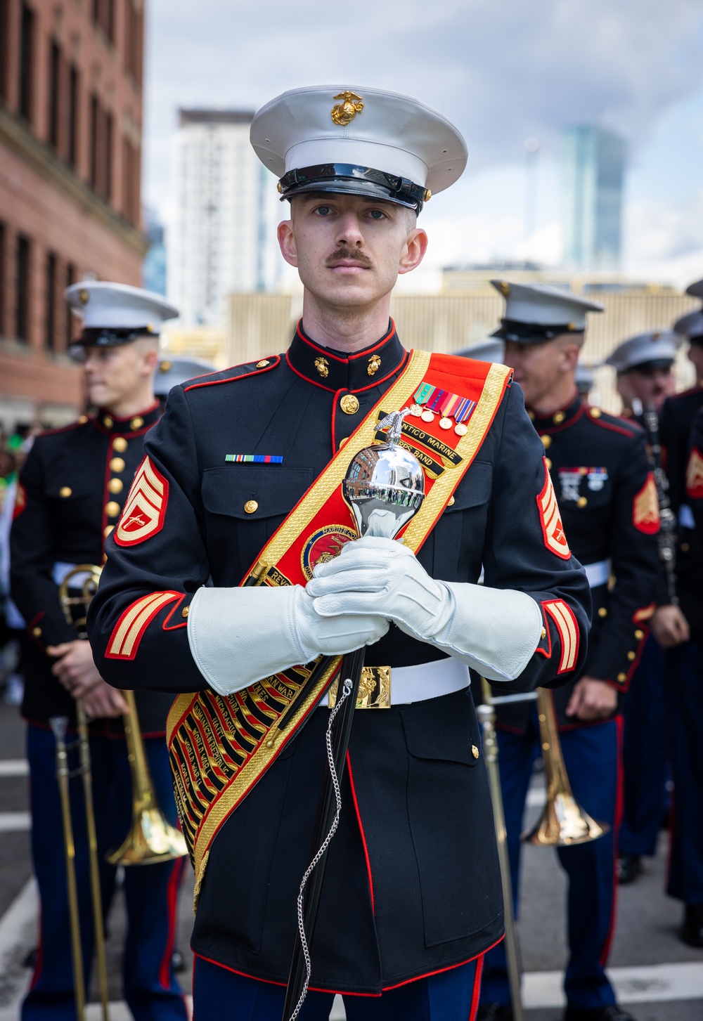 Quantico Marine Corps Band performs at the South Boston St. Patrick's Day Parade 2024