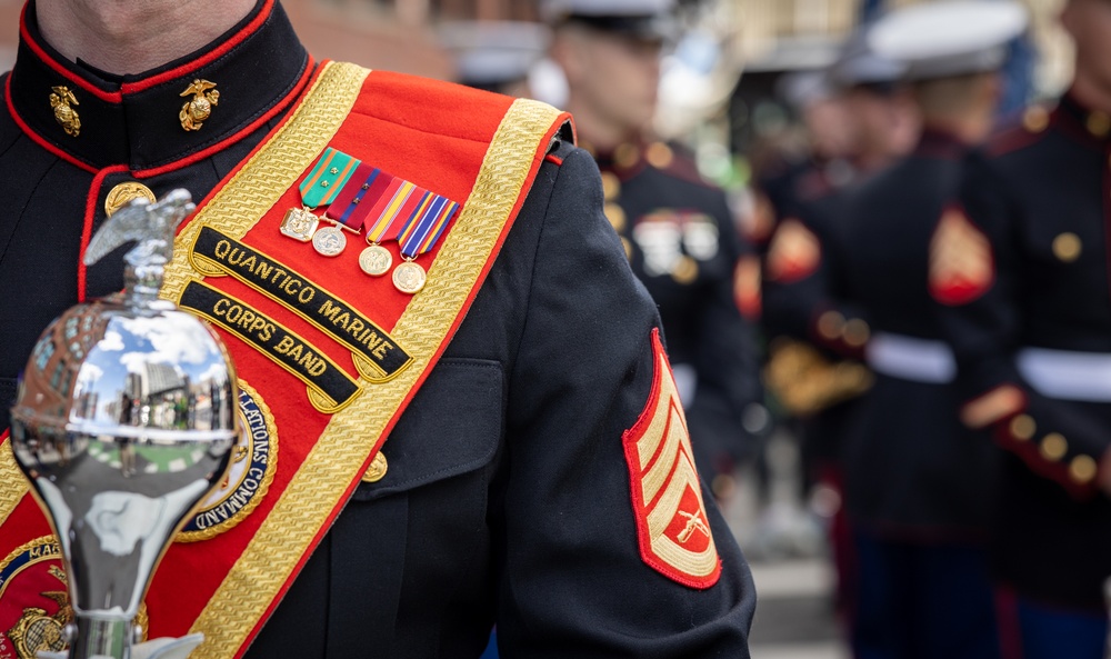 Quantico Marine Corps Band performs at the South Boston St. Patrick's Day Parade 2024