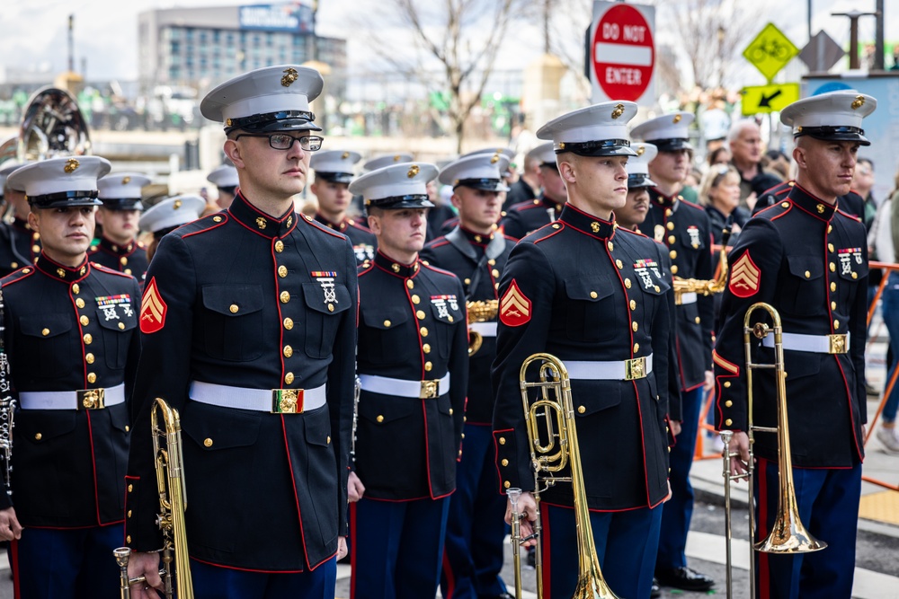 Quantico Marine Corps Band performs at the South Boston St. Patrick's Day Parade 2024