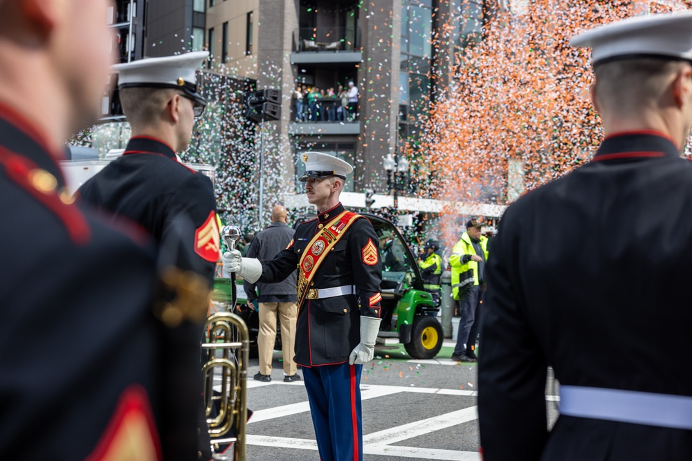 Quantico Marine Corps Band performs at the South Boston St. Patrick's Day Parade 2024