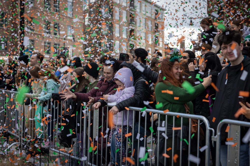 Quantico Marine Corps Band performs at the South Boston St. Patrick's Day Parade 2024