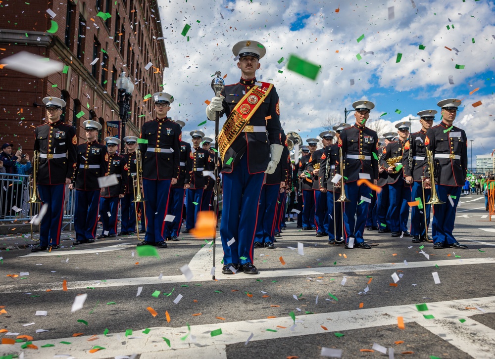 Quantico Marine Corps Band performs at the South Boston St. Patrick's Day Parade 2024