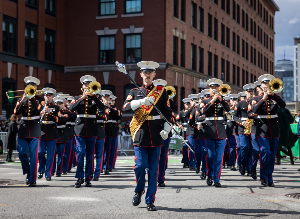 Quantico Marine Corps Band performs at the South Boston St. Patrick's Day Parade 2024