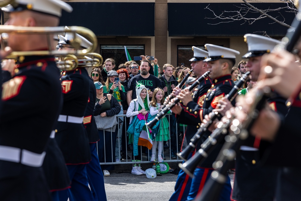 Quantico Marine Corps Band performs at the South Boston St. Patrick's Day Parade 2024