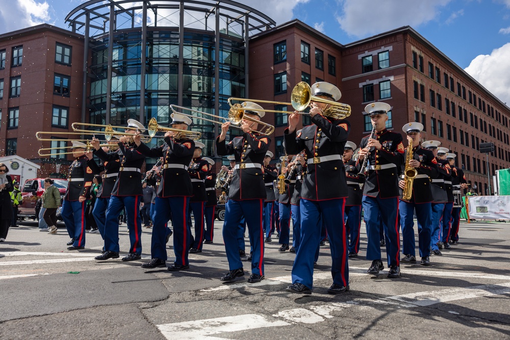 Quantico Marine Corps Band performs at the South Boston St. Patrick's Day Parade 2024