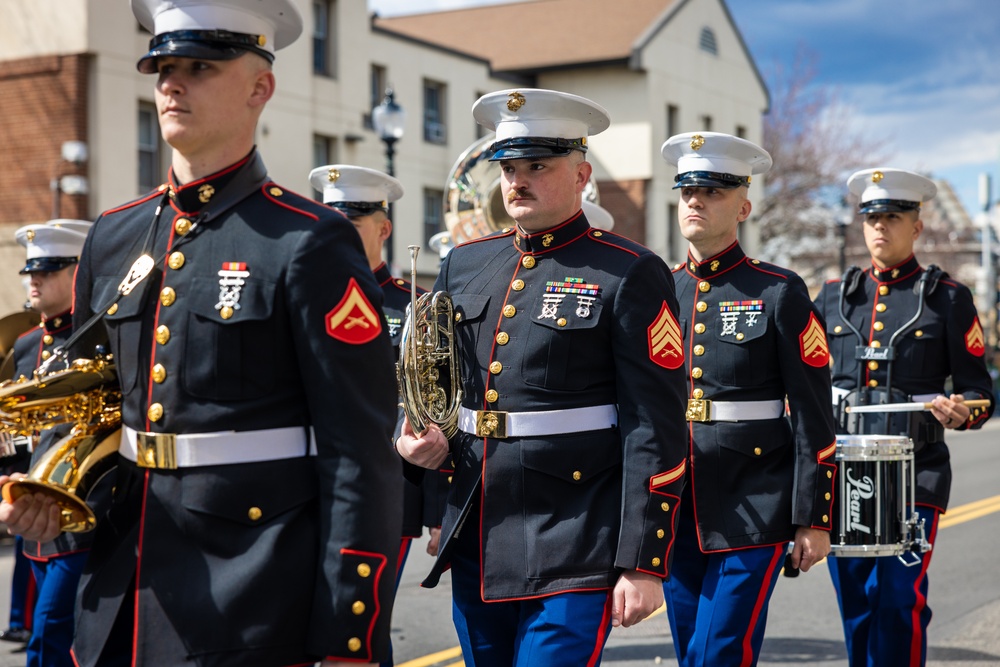 Quantico Marine Corps Band performs at the South Boston St. Patrick's Day Parade 2024