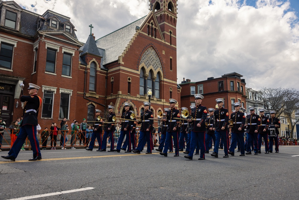 Quantico Marine Corps Band performs at the South Boston St. Patrick's Day Parade 2024