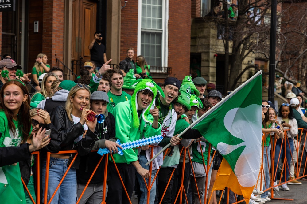 Quantico Marine Corps Band performs at the South Boston St. Patrick's Day Parade 2024