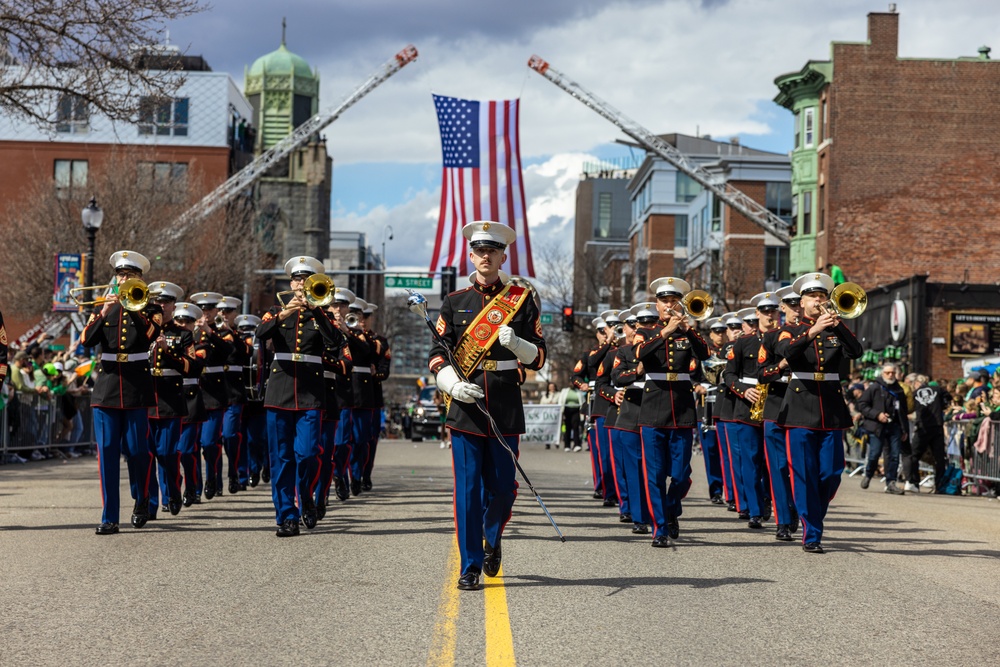 Quantico Marine Corps Band performs at the South Boston St. Patrick's Day Parade 2024