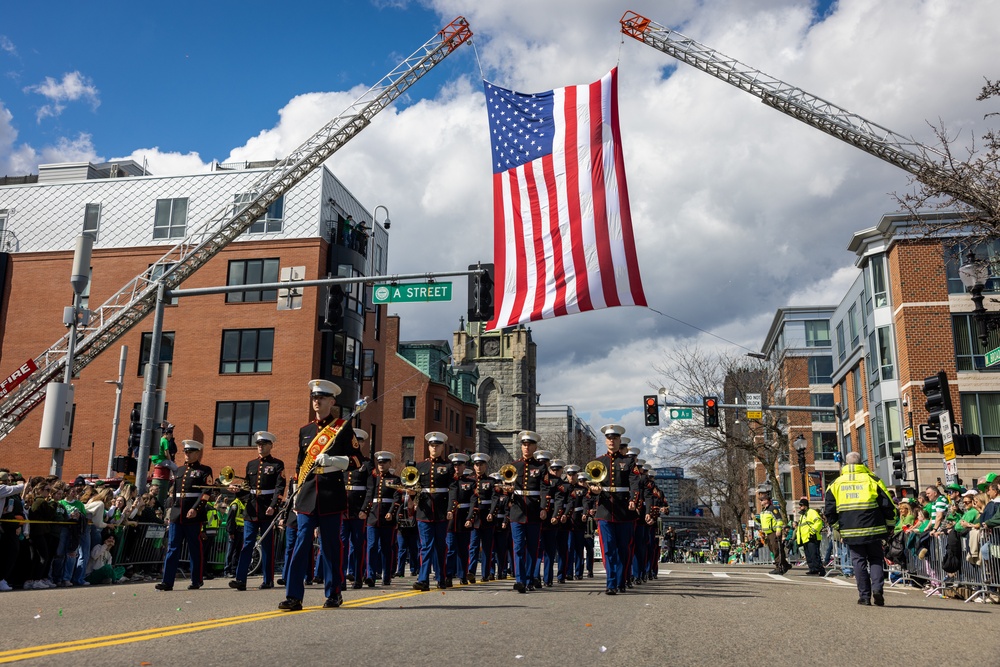 Quantico Marine Corps Band performs at the South Boston St. Patrick's Day Parade 2024