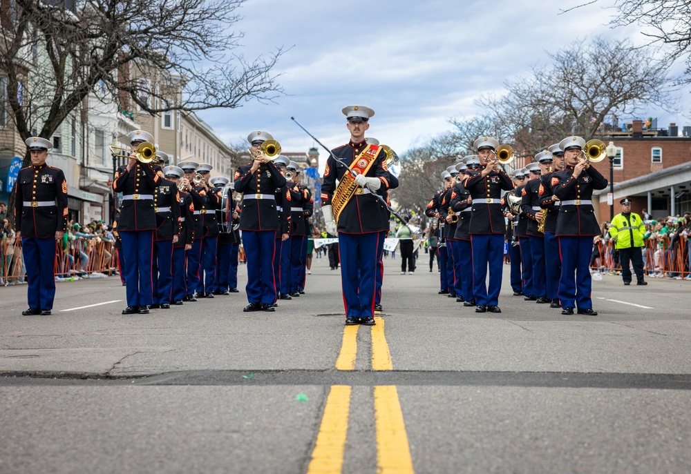 Quantico Marine Corps Band performs at the South Boston St. Patrick's Day Parade 2024