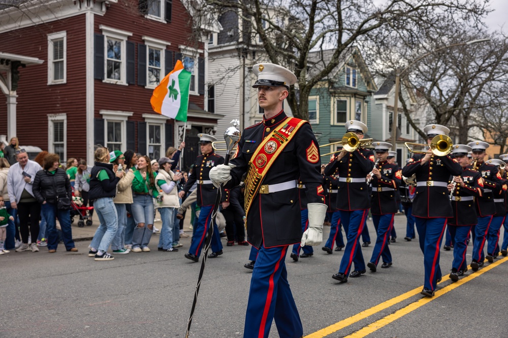 Quantico Marine Corps Band performs at the South Boston St. Patrick's Day Parade 2024