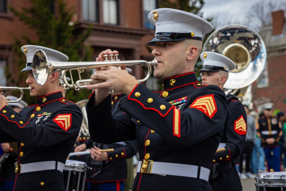 Quantico Marine Corps Band performs at the South Boston St. Patrick's Day Parade 2024