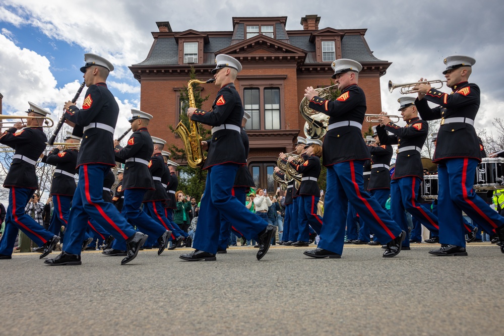 Quantico Marine Corps Band performs at the South Boston St. Patrick's Day Parade 2024