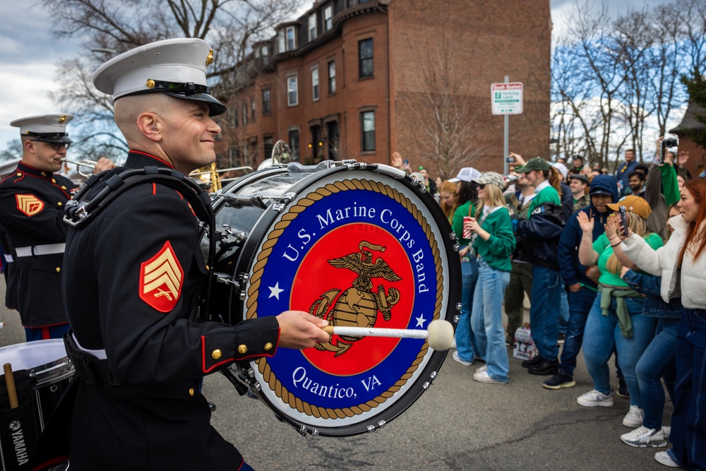 Quantico Marine Corps Band performs at the South Boston St. Patrick's Day Parade 2024