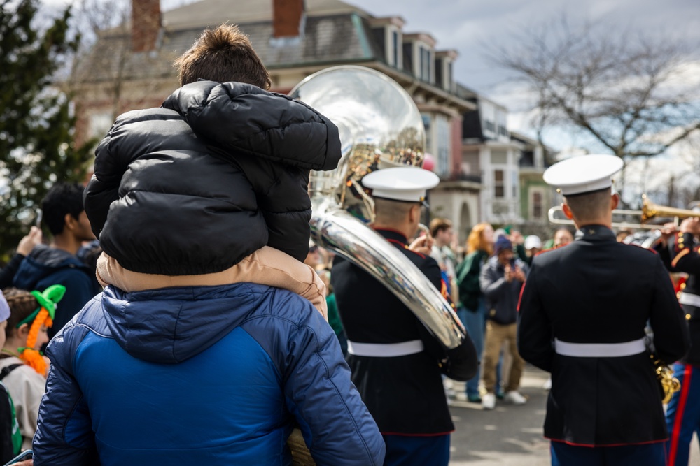 Quantico Marine Corps Band performs at the South Boston St. Patrick's Day Parade 2024