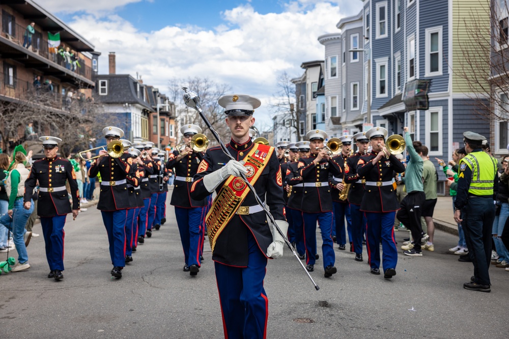 Quantico Marine Corps Band performs at the South Boston St. Patrick's Day Parade 2024