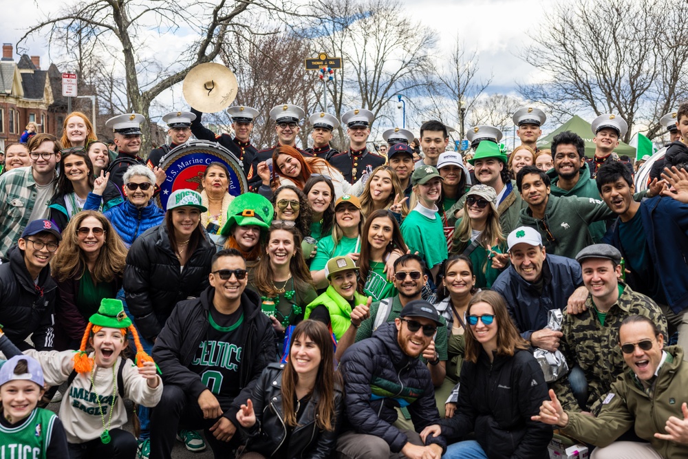 Quantico Marine Corps Band performs at the South Boston St. Patrick's Day Parade 2024