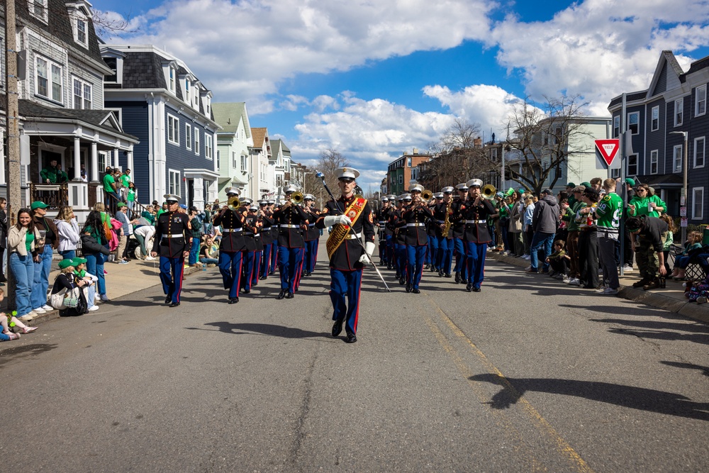 Quantico Marine Corps Band performs at the South Boston St. Patrick's Day Parade 2024