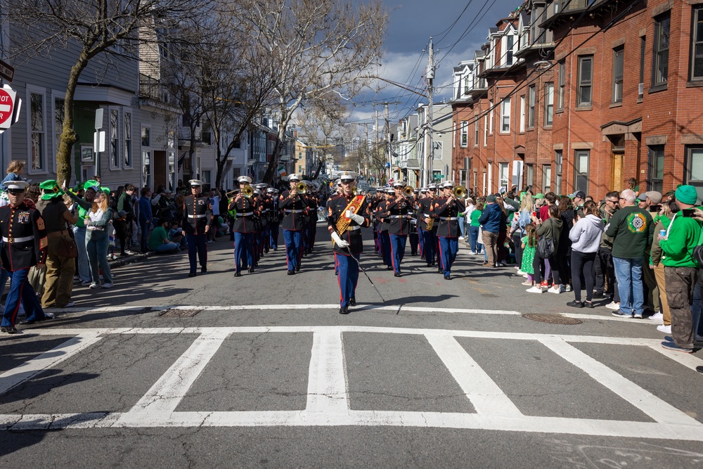 Quantico Marine Corps Band performs at the South Boston St. Patrick's Day Parade 2024