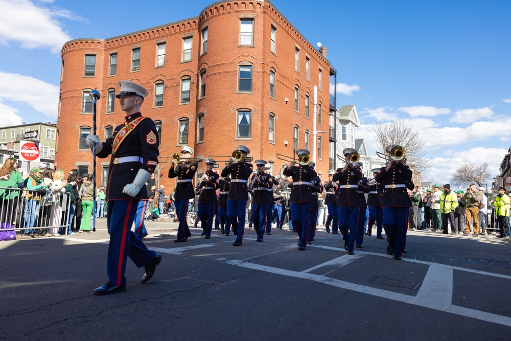 Quantico Marine Corps Band performs at the South Boston St. Patrick's Day Parade 2024