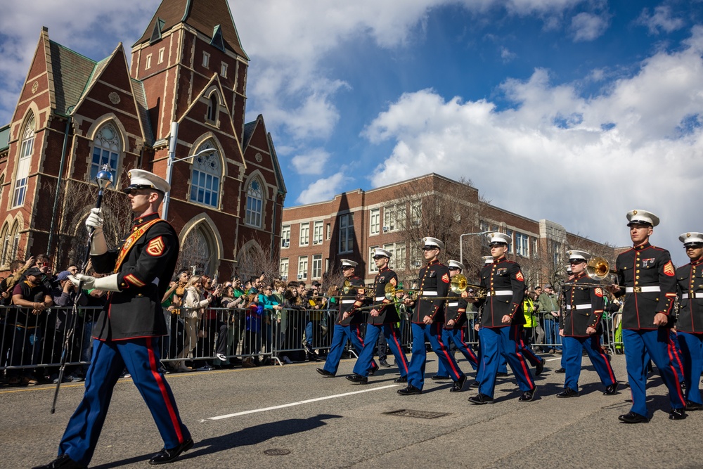 Quantico Marine Corps Band performs at the South Boston St. Patrick's Day Parade 2024