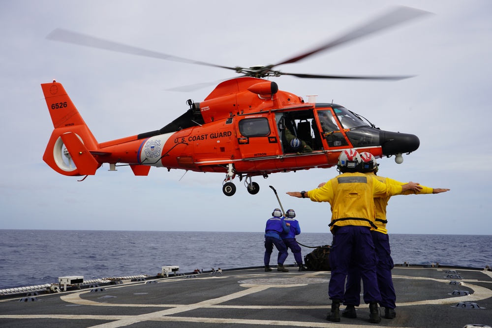 US Coast Guard Cutter Venturous conducts deck landing qualification training