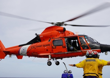 US Coast Guard Cutter Venturous conducts deck landing qualification training