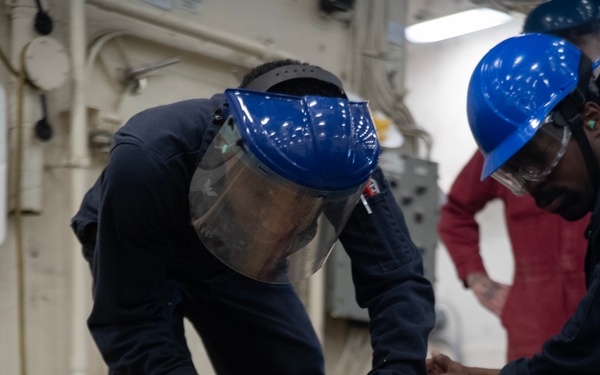 USS San Diego, Naval Beach Group 1 secure landing craft utility with wooden shoring