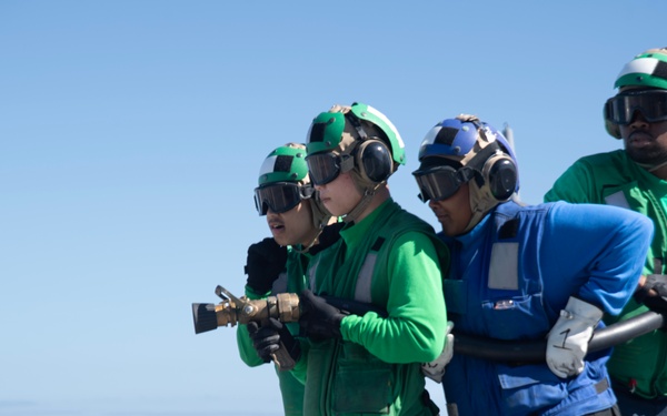USS San Diego (LPD 22) conducts firefighting drills