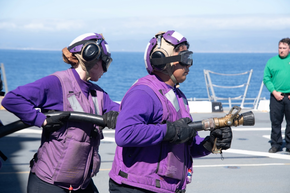 USS San Diego (LPD 22) conducts firefighting drills