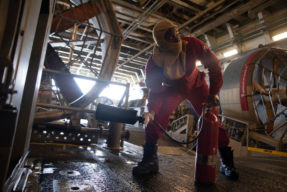 USS San Diego (LPD 22) conducts firefighting drills