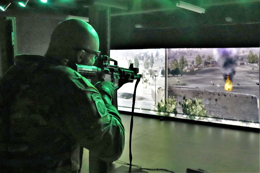 Fort McCoy Garrison Soldiers hold simulations training effort at Engagement Skills Trainer