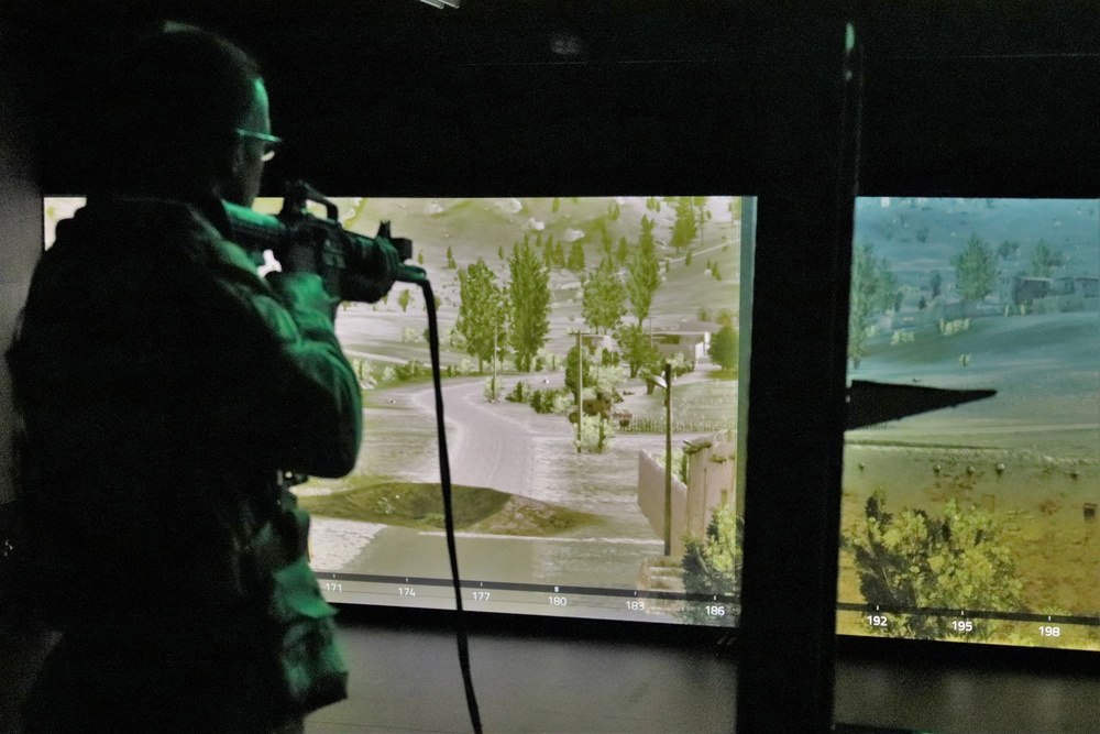 Fort McCoy Garrison Soldiers hold simulations training effort at Engagement Skills Trainer