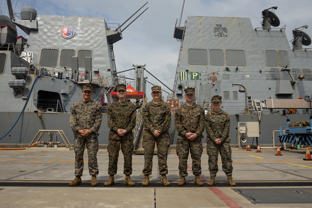 US Marines visit the USS Rafael Peralta (DDG 115)