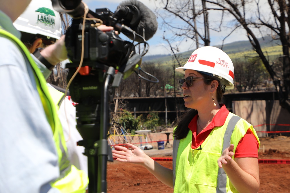 USACE archeologist mid-interview with FEMA external affairs.