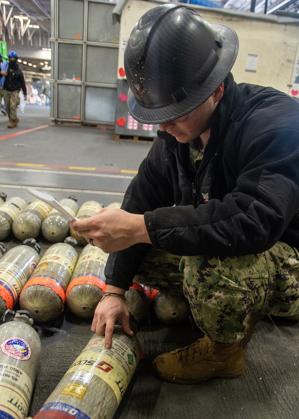 USS Ronald Reagan (CVN 76) Sailors perform SCBA maintenance