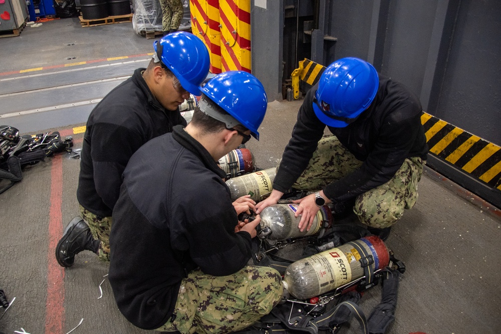 USS Ronald Reagan (CVN 76) Sailors perform SCBA maintenance