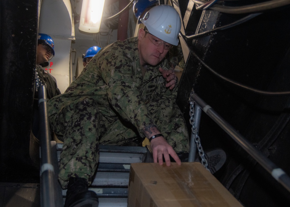 USS Ronald Reagan (CVN 76) Sailors sort and process mail