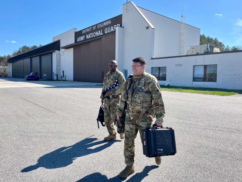 D.C. National Guard Logistics Management Officer (LMO) receives final flight