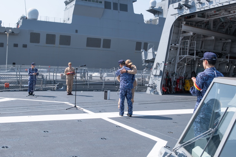 USS New Orleans (LPD 18) and Japan Maritime Self-Defense Force JS Haguro (DDG 180) Flag Exchange Ceremony on March 14